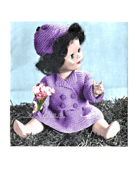 Vintage Knitting Pattern 14" Doll Garter Stitch 2 Outfits PDF Instant Digital Download 4 Ply Quick Easy Knit