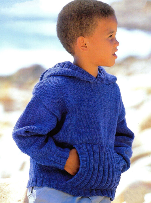 Vintage Knitting Pattern Baby to Childs Hooded Sweater Front Pocket PDF Instant Digital Download DK 1 - 12 Yrs