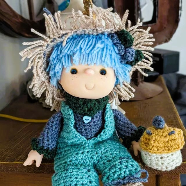 Vintage Crochet Pattern 14" Lollipop Lane Blueberry Cupcake Yarn Head Doll PDF Instant Digital Download Retro 1980s Dumplin Designs 4 Ply