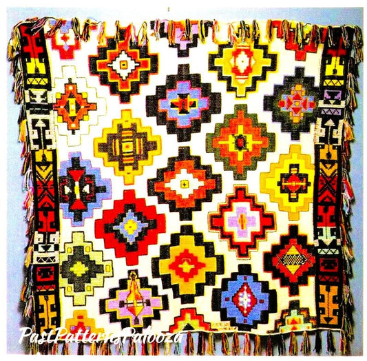 Vintage Crochet Pattern Aztec Mayan Medallions Indian Afghan Blanket  PDF Instant Digital Download Navajo Throw Tunisian Stitch 68x78 10 Ply