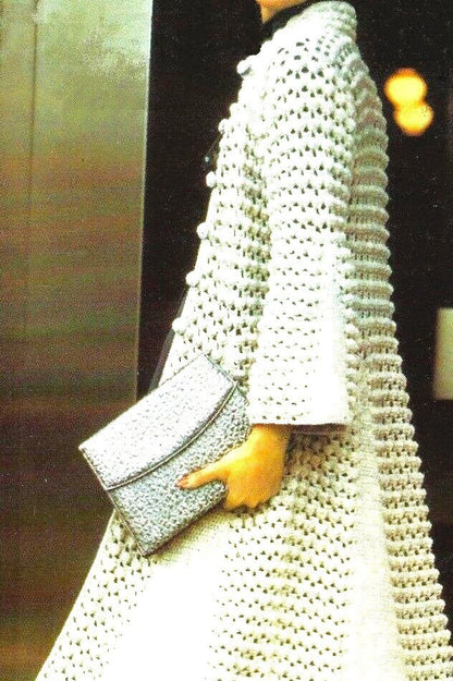 Vintage Crochet Pattern Womens Flared Dressy Maxi Evening Coat or Dressing Robe PDF Instant Digital Download Formal Wedding Godet Panels DK