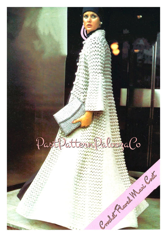 Vintage Crochet Pattern Womens Flared Dressy Maxi Evening Coat or Dressing Robe PDF Instant Digital Download Formal Wedding Godet Panels DK