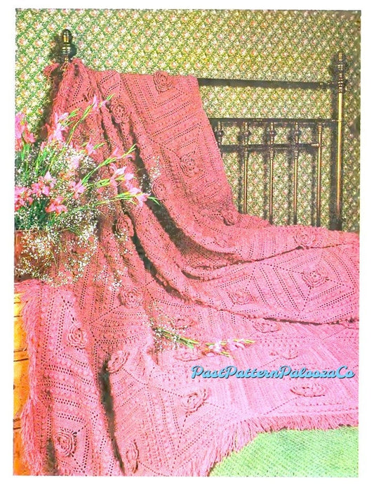Vintage Crochet Pattern A Bed of Roses Bedspread Afghan PDF Instant Digital Download Twin Full Throw Blanket 5 Ply