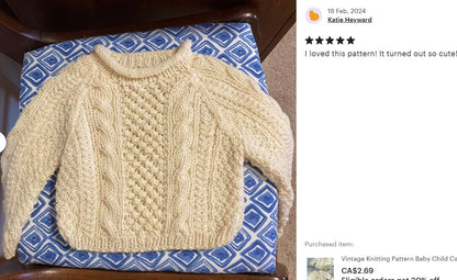 Vintage Knitting Pattern Baby Child Cable Aran Sweaters Cardigan Pullover PDF Instant Digital Download Jumper 0-6 Yrs-