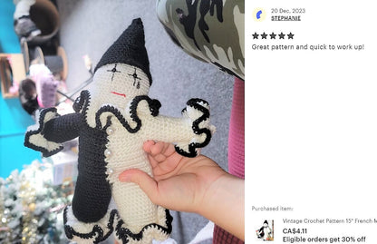 Vintage Crochet Pattern 15" French Mime Pierrot Clown Doll PDF Instant Digital Download Black White Clown Amigurumi Plush Stuffed Toy 10 Ply