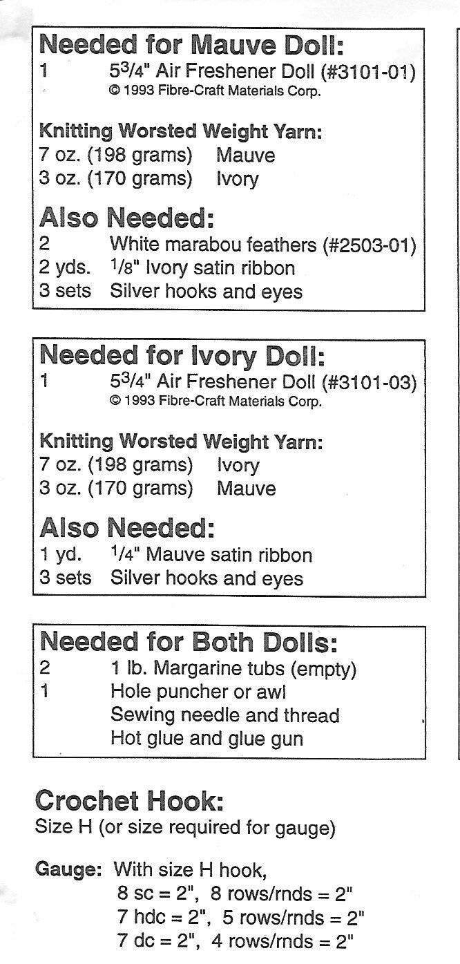 Vintage Crochet Pattern Pretty Old Fashioned Air Freshener Dolls PDF Instant Digital Download 2 Designs Treasure Keepers 10 Ply