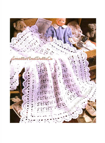 Vintage Crochet Pattern Victorian Heirloom Lace Baby Afghan Blanket PDF Instant Digital Download Pretty Shells Christening Lapghan 5 Ply