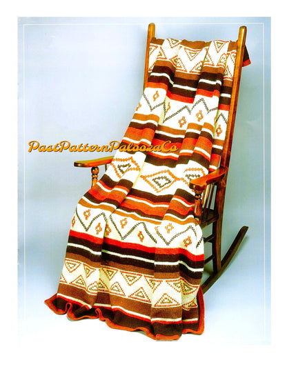 Vintage Crochet Afghan Navajo Indian Blanket Pattern PDF Instant Digital Download Tunisian Stitch Design 45x65 5 Ply