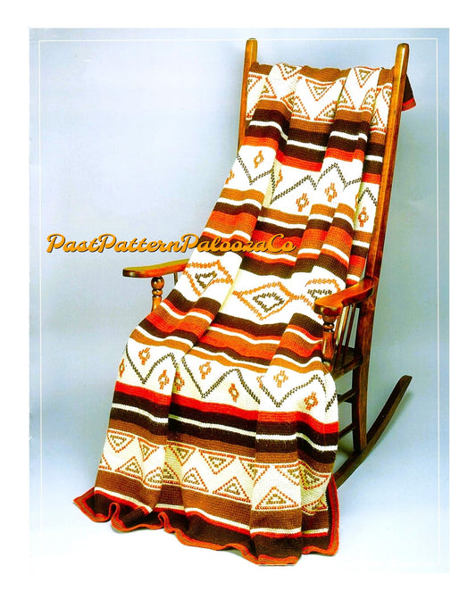 Vintage Crochet Afghan Navajo Indian Blanket Pattern PDF Instant Digital Download Tunisian Stitch Design 45x65 5 Ply