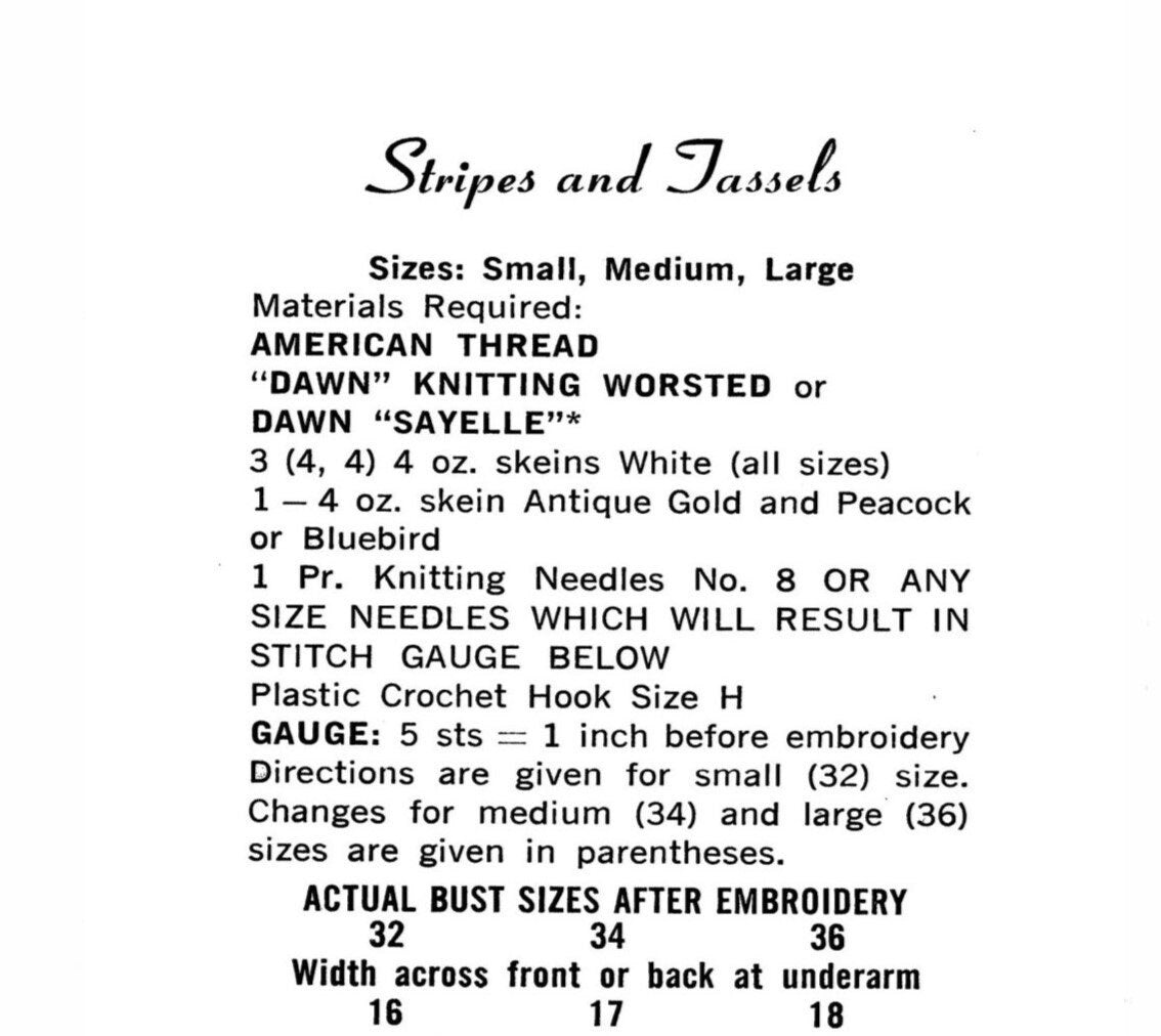 Vintage Knitting Pattern Womens Boho Short Sleeved Top Stripes and Tassels PDF Instant Digital Download Retro Groovy Hippie Chic 10 Ply