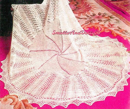 Vintage Knitting Pattern Lace Circular Baby Shawl Blanket Circle of Love PDF Instant Digital Download Heirloom Christening 2 Ply
