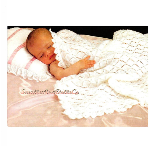 Vintage Knitting Pattern Knit Baby Christening Shawl Pretty Openwork Diamonds PDF Instant Digital Download Square Heirloom Blanket 4 Ply