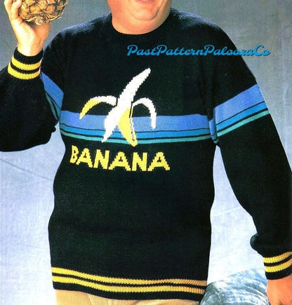 Vintage Knitting Pattern Funny Banana Sweater Jumper PDF Instant Digital Download Womens Mens Adults Novelty Pullover 4 Ply