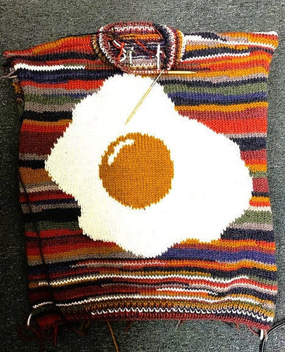 Vintage Knitting Pattern Sunny Side Up Egg and Chicken Sweater PDF Instant Digital Download Womens Mens Adults Funny Novelty Jumper 4 Ply