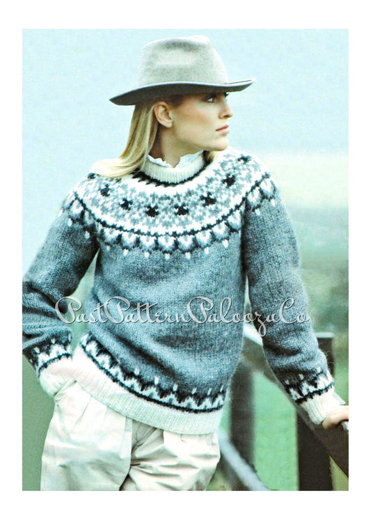 Vintage Knitting Pattern Classic Nordic Icelandic Sweater Adults Fair Isle Pullover Jumper PDF Instant Digital Download FairIsle 14 Ply