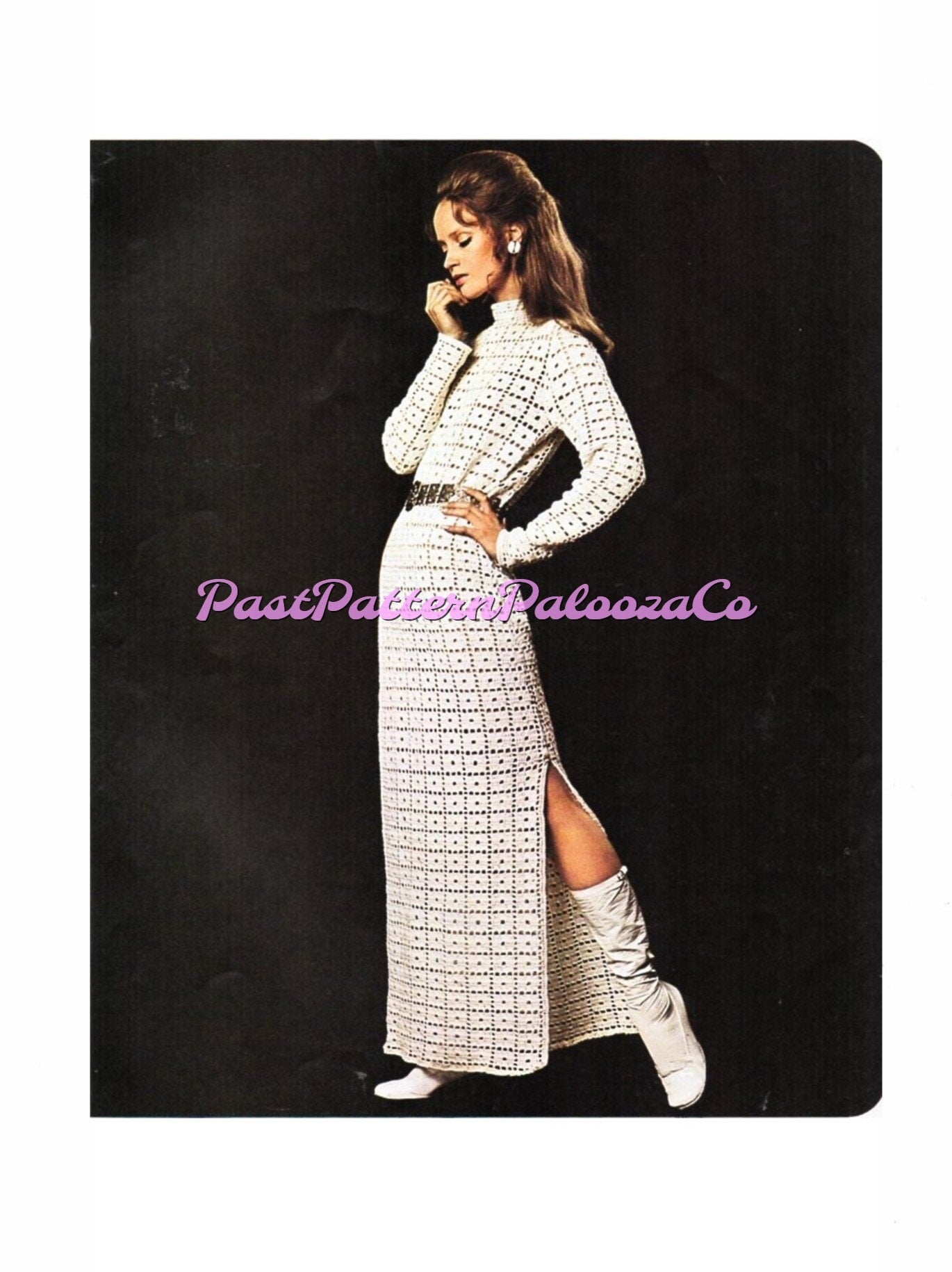 Vintage Crochet Pattern Womens Granny Squares Maxi Dress Long Retro Tunic Gown PDF Instant Digital Download 70s Boho Chic 4 Ply