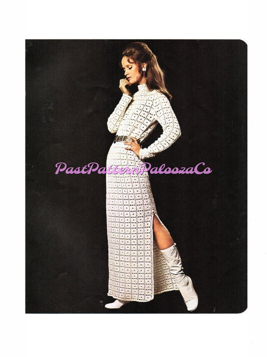Vintage Crochet Pattern Womens Granny Squares Maxi Dress Long Retro Tunic Gown PDF Instant Digital Download 70s Boho Chic 4 Ply