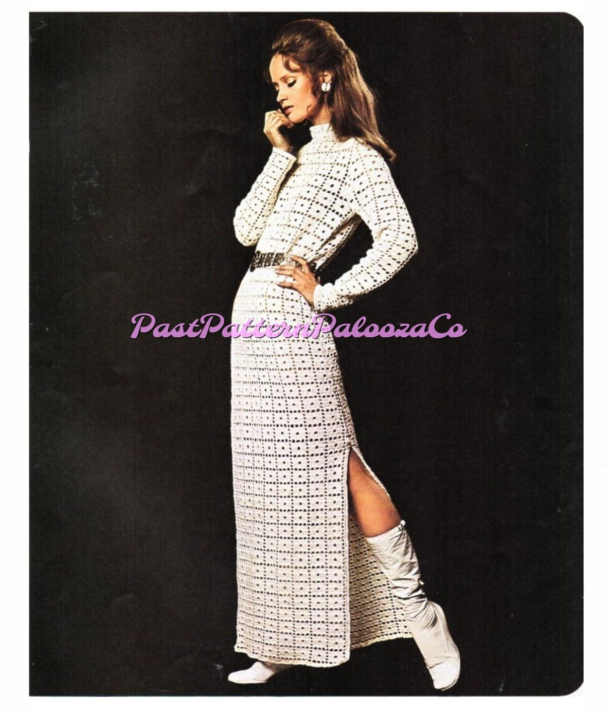 Vintage Crochet Pattern Womens Granny Squares Maxi Dress Long Retro Tunic Gown PDF Instant Digital Download 70s Boho Chic 4 Ply