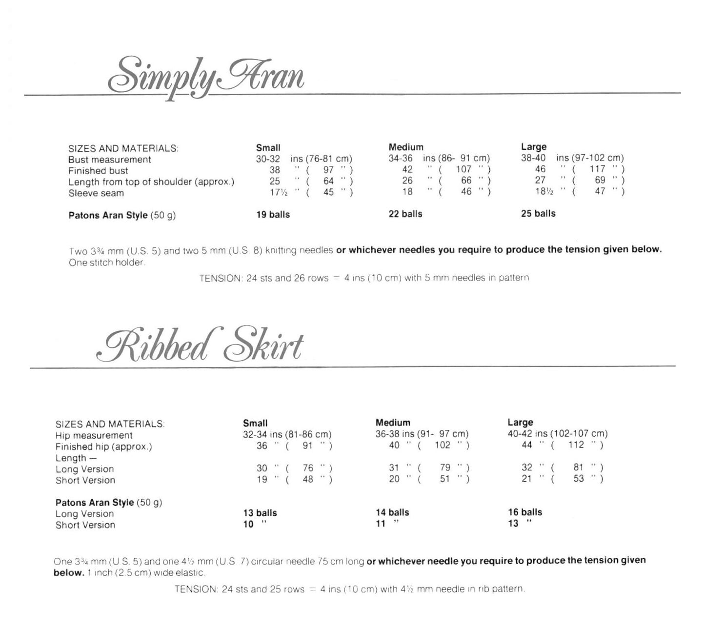 Vintage Knitting Pattern Womens Classic Simple Ribbed Aran Sweater Top and Skirt Duo Set PDF Instant Digital Download 10 Ply