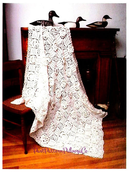 Vintage Crochet Pattern Lacy Bridal Rose Afghan PDF Instant Digital Download Pretty Floral Blanket 45x60 5 Ply