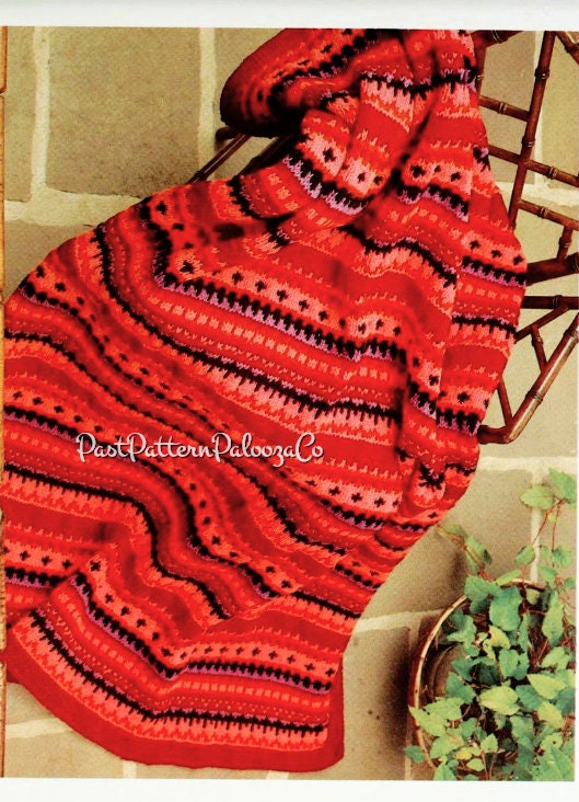 Vintage Knitting Pattern Nordic Firelight Afghan Blanket PDF Instant Digital Download FairIsle Throw 10 Ply