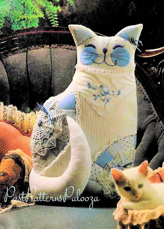 Vintage Sewing Pattern 18" Victorian Lace Trimmed Fabric Cat Toy Memory Pillow Doll PDF Instant Digital Download Soft Sculpture Parlor Cat