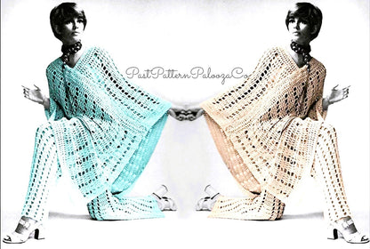 Vintage Crochet Pattern Womens Lacy Poncho and Pants Outfit Set PDF Instant Digital Download 1970s Bohemian Boho Hippie Chic 12 Ply