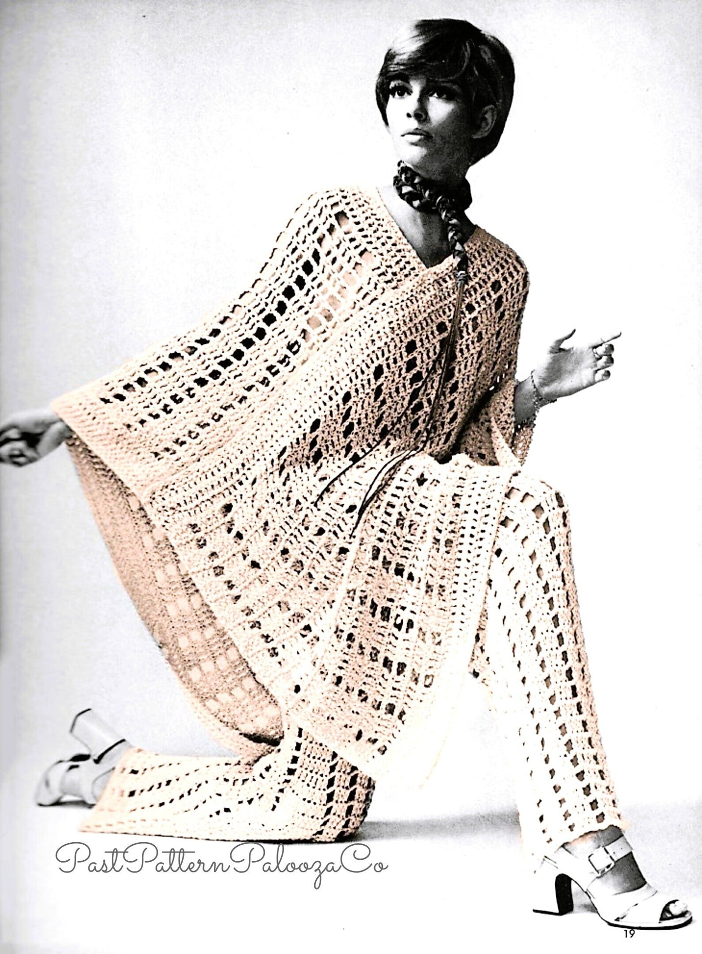 Vintage Crochet Pattern Womens Lacy Poncho and Pants Outfit Set PDF Instant Digital Download 1970s Bohemian Boho Hippie Chic 12 Ply