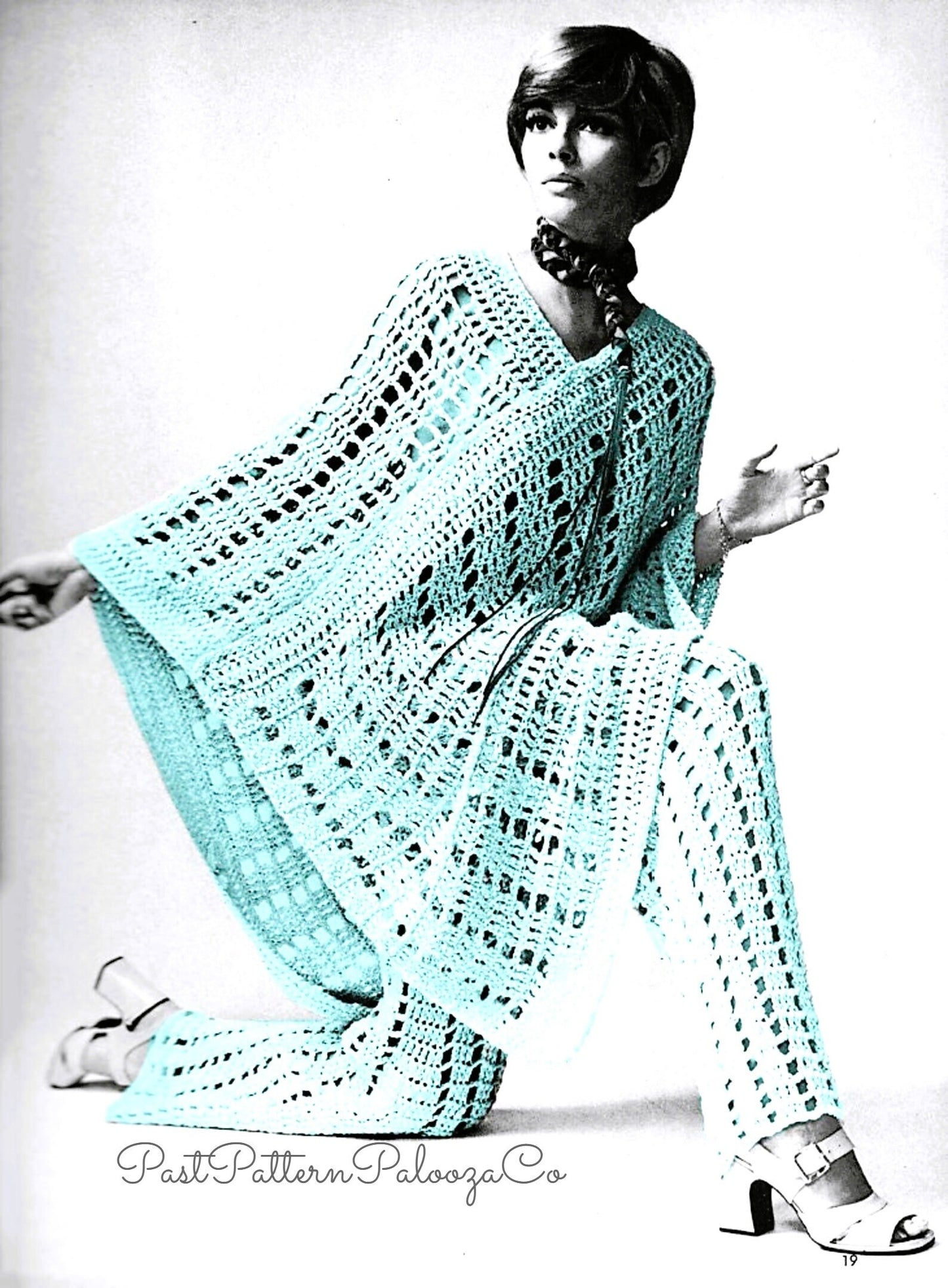Vintage Crochet Pattern Womens Lacy Poncho and Pants Outfit Set PDF Instant Digital Download 1970s Bohemian Boho Hippie Chic 12 Ply