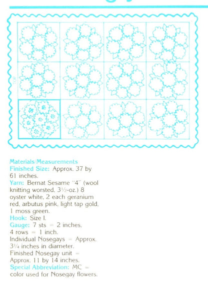 Vintage Crochet Afghan Pattern Nosegay Flower Patch Quilt Like Design PDF Instant Digital Download Pretty Flower Bed Throw 10 Ply