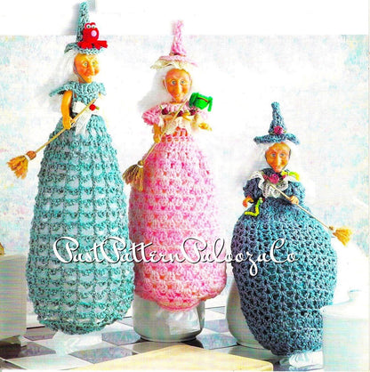 Vintage Crochet Pattern Kitchen Witch Bag Holders Catchers PDF Instant Digital Download 5 Witchy Designs Plastic Bag Organizers 10 Ply