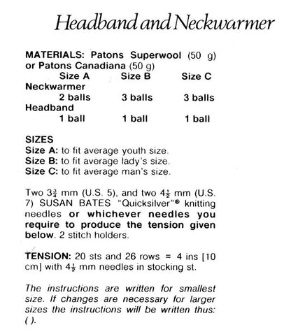 Vintage Knitting Pattern Family Neckwarmers Turtleneck Dickies and Headbands PDF Instant Digital Download Retro Eighties Easy Knit 10 Ply