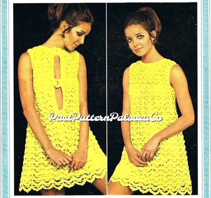 Vintage Crochet Pattern Womens Lacy Flower Motif Dress Front OR Back Opening PDF Instant Digital Download Retro Boho Mod Chic
