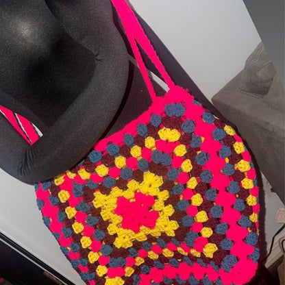 Vintage Crochet Pattern Oversized Granny Squares Handbag Cube Pouch Bag Boho Retro Chic PDF Instant Digital Download Carry All Tote Purse