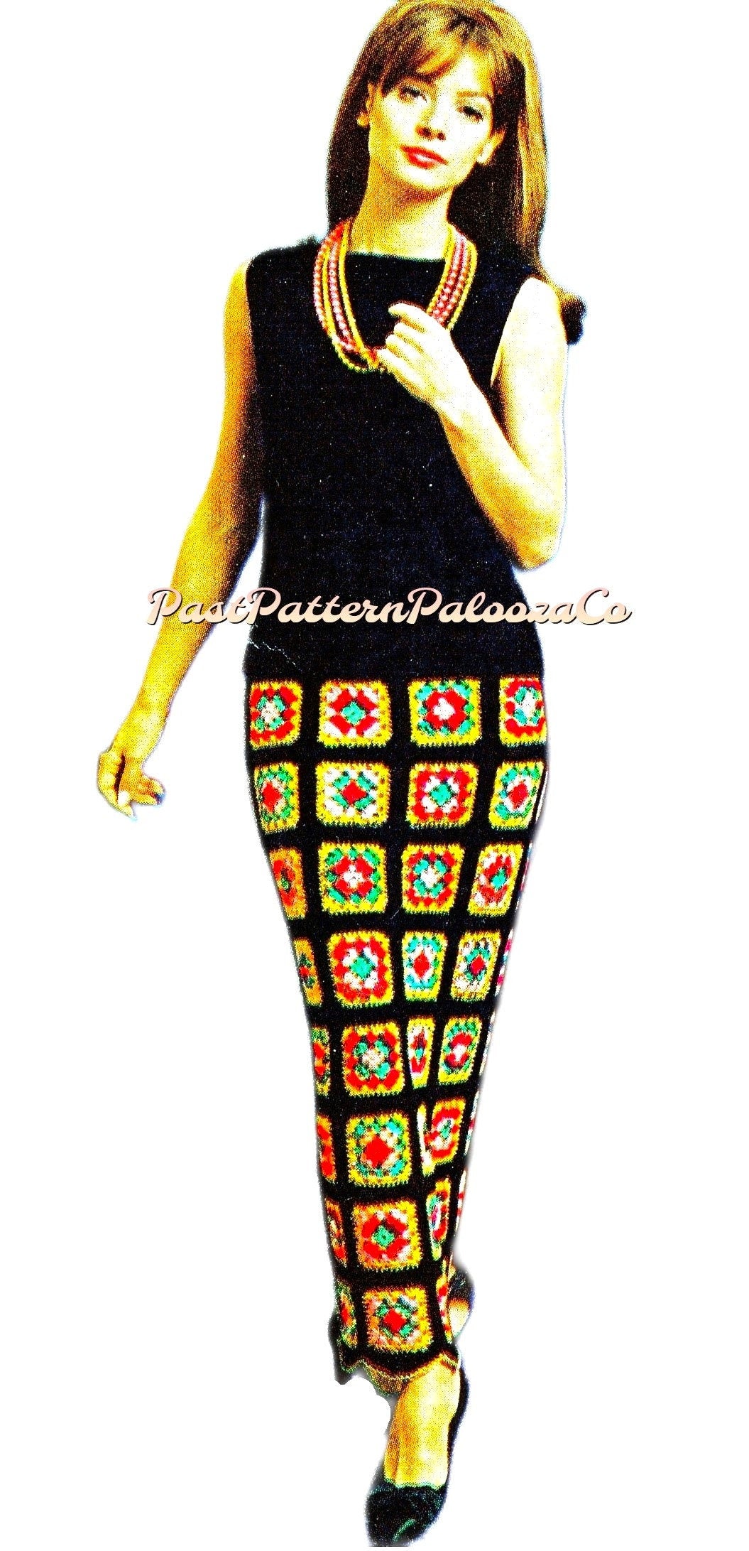 Vintage Crochet Pattern Womens Granny Square Maxi Tube Skirt & Shell Top Outfit PDF Instant Digital Download Boho Retro Chic 4 Ply