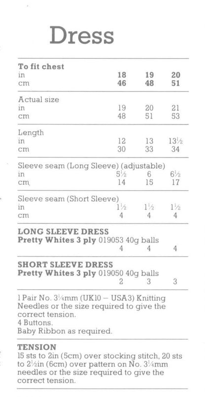 Vintage Knitting Pattern Baby Girl Pretty Dress Long or Short Sleeved PDF Instant Digital Download Sweet Girly 6m-2 yrs 3-Ply