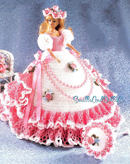 Vintage Crochet Pattern 11.5" Beautiful Fashion Doll Fancy Ruffle Dress Outfit PDF Instant Digital Download Embellished Gown