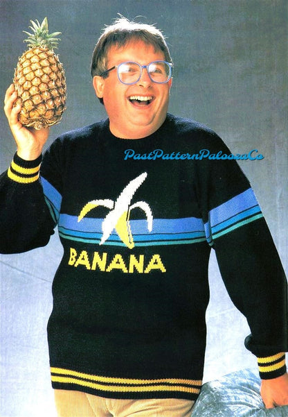 Vintage Knitting Pattern Funny Banana Sweater Jumper PDF Instant Digital Download Womens Mens Adults Novelty Pullover 4 Ply