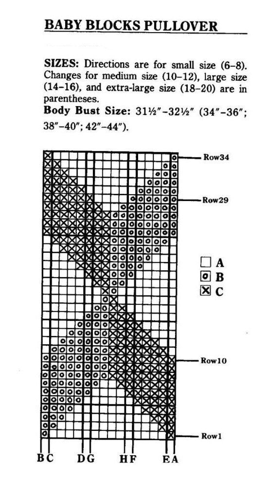 Vintage Knitting Pattern Womens Baby Blocks Sweater Retro Quilt Like Pullover Design PDF Instant Digital Download Cotton DK