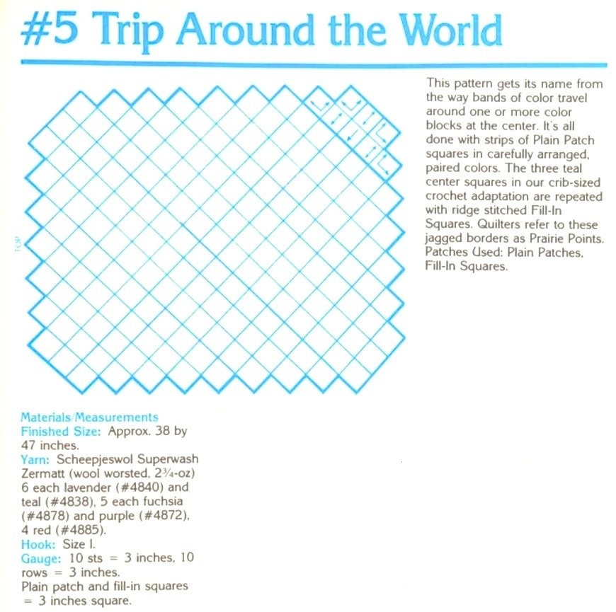 Vintage Crochet Afghan Pattern Trip Around The World Quilt Like Design PDF Instant Digital Download Pretty Diamonds Crib Blanket 10 Ply