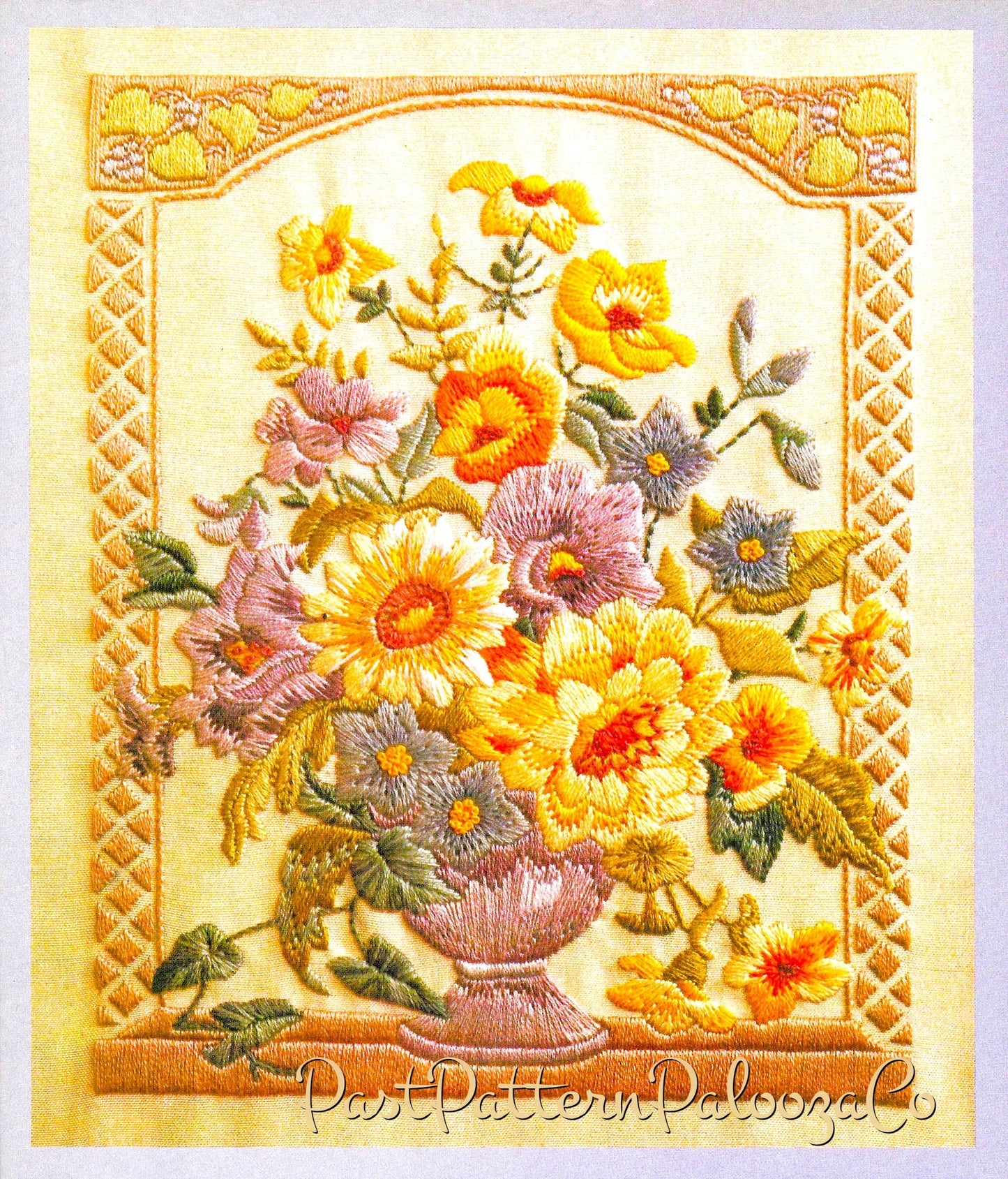 Vintage Embroidery Pattern Pretty English Flower Vase Bouquet Floral Portrait PDF Instant Digital Download Stitch Samper 6x8