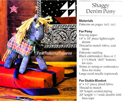 Vintage Sewing Pattern 7" Denim Fabric Pony Horse Soft Sculpture Toy Doll PDF Instant Digital Download Cute Stuffed Steed w Stable Blanket