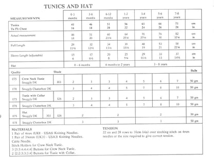 Vintage Knitting Pattern Baby Toddler Child Tunic Sweater Tasseled Hat Set PDF Instant Digital Download 0-8 yrs DK