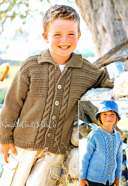 Vintage Knitting Pattern Baby Child Hooded or Collared Cardigan Sweater PDF Instant Digital Download Aran Jacket 3m-8 yrs