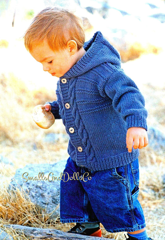 Vintage Knitting Pattern Baby Child Hooded or Collared Cardigan Sweater PDF Instant Digital Download Aran Jacket 3m-8 yrs