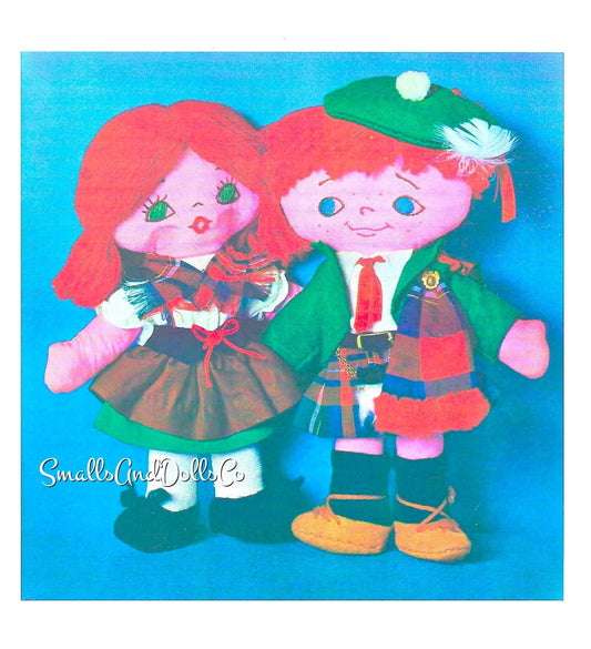 Vintage Sewing Pattern 14" Red Haired Boy and Girl Soft Sculpture Toy Dolls Irish Scottish Dollys PDF Instant Digital Download