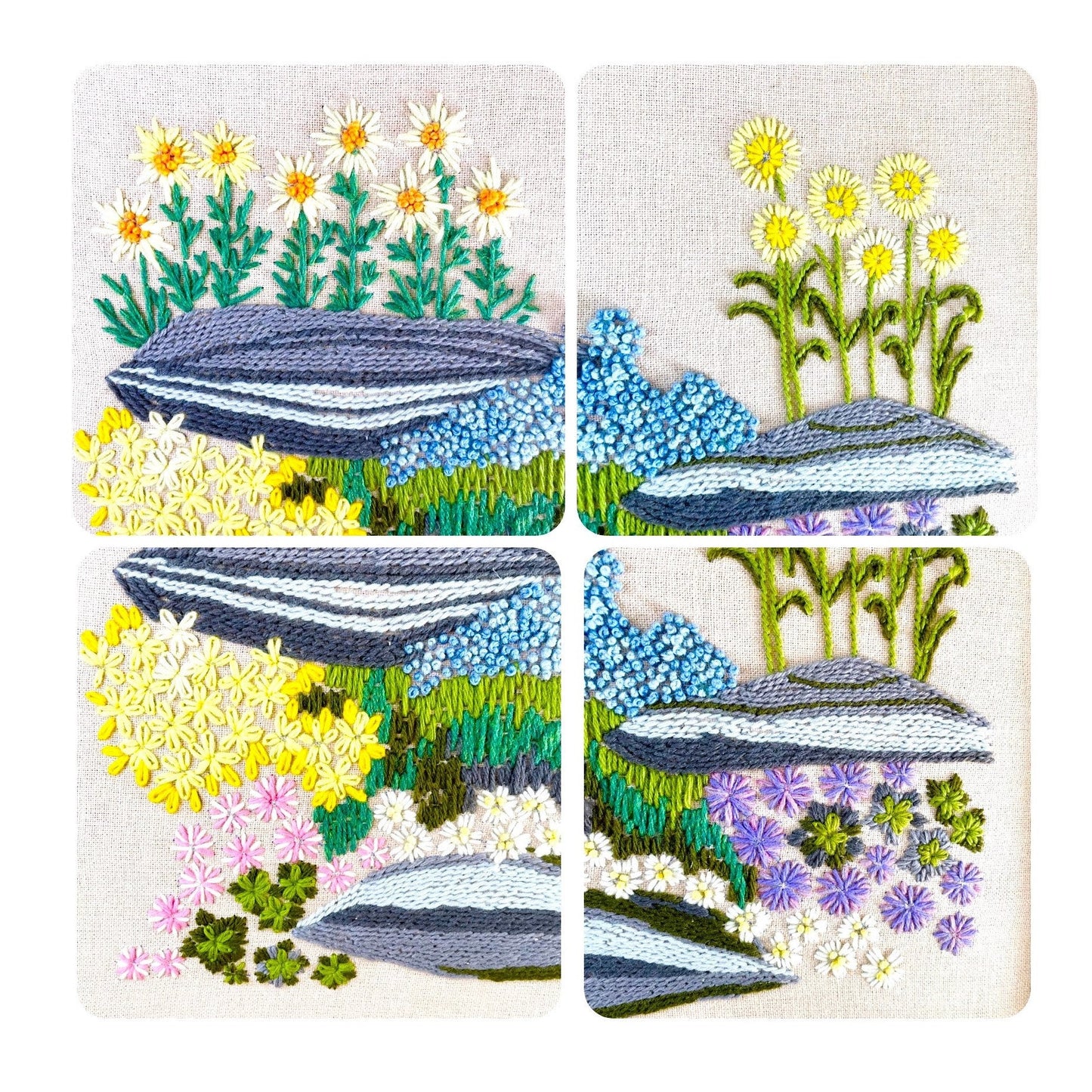 Vintage Crewel Embroidery Pattern Beautiful Rock Garden Flower Bed & Foliage Needlepoint PDF Instant Digital Download