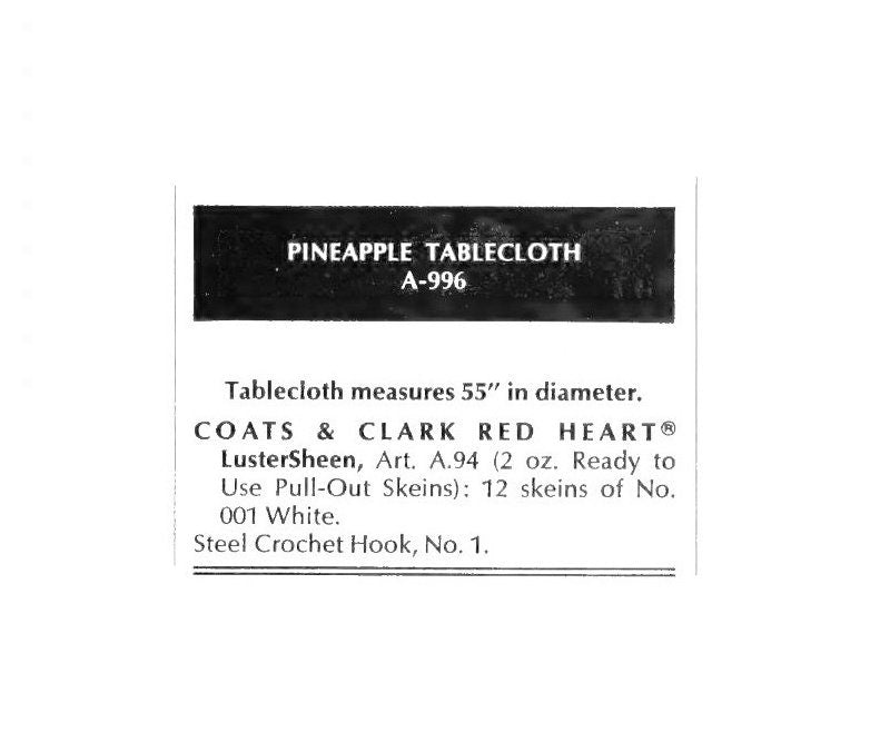 Vintage Crochet Pattern 55" Pretty Pineapple Tablecloth PDF Instant Digital Download Round Table Cloth