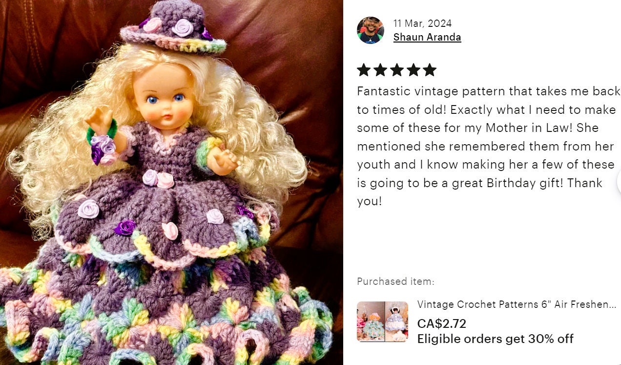 Vintage Crochet Patterns 6" Air Freshener Dolls Four Seasons Dress Outfits PDF Instant Digital Download Scented Sweeties 10 Ply