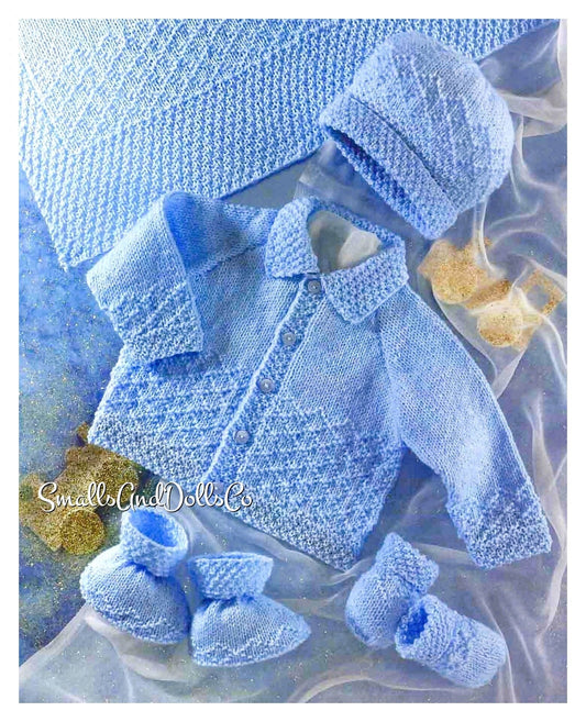 Vintage Knitting Pattern Baby Boy Jacket Hat Mitts Booties Blanket Set PDF Instant Digital Download 0 - 2 yrs DK